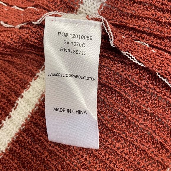 Doe & Rae Striped Open Front Duster Cardigan Cinnamon/White Size Medium - Picture 9 of 9